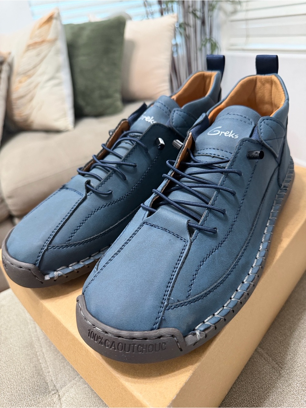 Greks Men's Casual Navy Leather Lace-Up Shoes